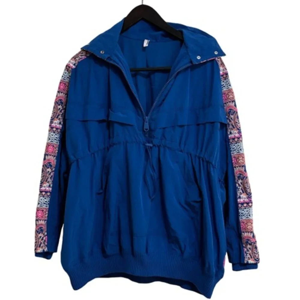 NWOT FP Movement She Fly Embroidered Anorak Jacket - Blue - Size XS